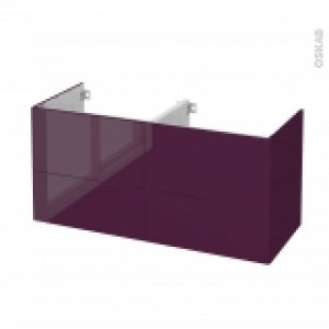 Meuble De Salle De Bains Sous Vasque Double Keria Aubergine 4 Tiroirs Cotes Decors L120 X H57 X P50 Cm