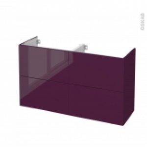 Meuble De Salle De Bains Sous Vasque Double Keria Aubergine 4 Tiroirs Cotes Decors L120 X H70 X P40 Cm