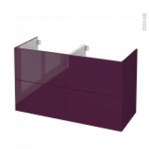 Meuble De Salle De Bains Sous Vasque Double Keria Aubergine 4 Tiroirs Cotes Decors L120 X H70 X P50 Cm