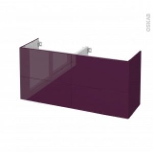 Meuble De Salle De Bains Sous Vasque Double Keria Aubergine 4 Tiroirs Cotes Decors L120 X H57 X P40 Cm