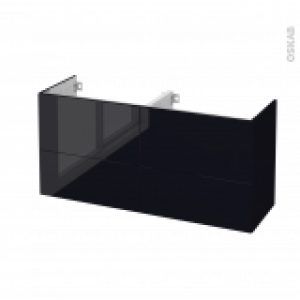 Meuble De Salle De Bains Sous Vasque Double Keria Noir 4 Tiroirs Cotes Decors L120 X H57 X P40 Cm
