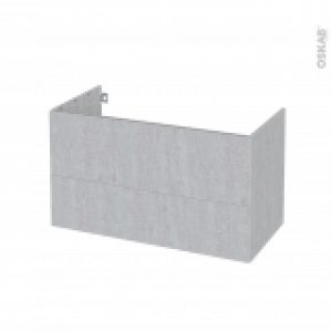 Meuble De Salle De Bains Sous Vasque Hoda Beton 2 Tiroirs Cotes Decors L100 X H57 X P50 Cm