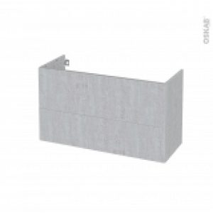 Meuble De Salle De Bains Sous Vasque Hoda Beton 2 Tiroirs Cotes Decors L100 X H57 X P40 Cm