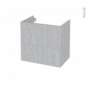 Meuble De Salle De Bains Sous Vasque Hoda Beton 2 Tiroirs Cotes Decors L60 X H57 X P40 Cm