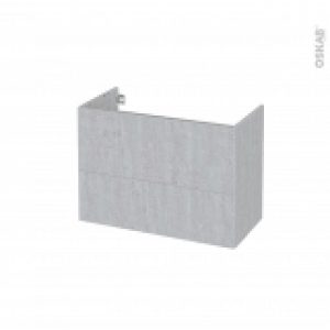 Meuble De Salle De Bains Sous Vasque Hoda Beton 2 Tiroirs Cotes Decors L80 X H57 X P40 Cm