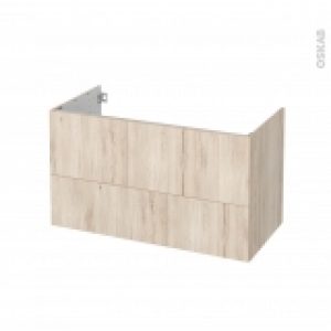 Meuble De Salle De Bains Sous Vasque Ikoro Chene Clair 2 Tiroirs Cotes Decors L100 X H57 X P50 Cm