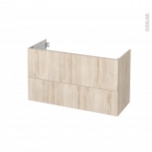 Meuble De Salle De Bains Sous Vasque Ikoro Chene Clair 2 Tiroirs Cotes Decors L100 X H57 X P40 Cm