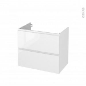 Meuble De Salle De Bains Sous Vasque Ipoma Blanc Brillant 2 Tiroirs Cotes Decors L80 X H70 X P50 Cm