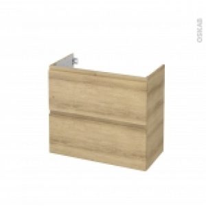 Meuble De Salle De Bains Sous Vasque Ipoma Chene Naturel 2 Tiroirs Cotes Decors L80 X H70 X P40 Cm