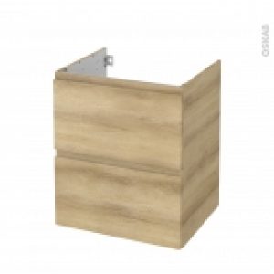 Meuble De Salle De Bains Sous Vasque Ipoma Chene Naturel 2 Tiroirs Cotes Decors L60 X H70 X P50 Cm