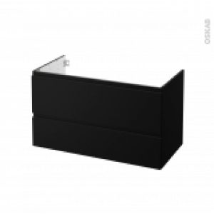 Meuble De Salle De Bains Sous Vasque Ipoma Noir Mat 2 Tiroirs Cotes Decors L100 X H57 X P50 Cm