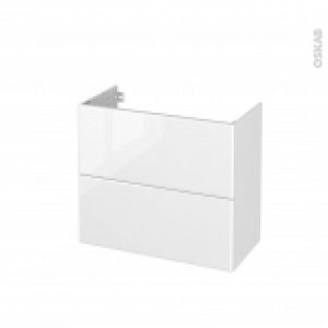Meuble De Salle De Bains Sous Vasque Iris Blanc 2 Tiroirs Cotes Decors L80 X H70 X P40 Cm