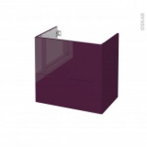Meuble De Salle De Bains Sous Vasque Keria Aubergine 2 Tiroirs Cotes Decors L60 X H57 X P40 Cm