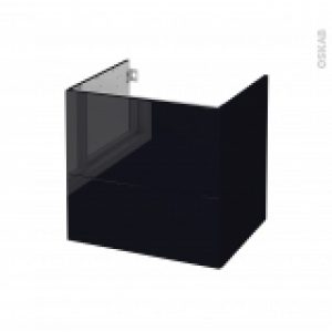 Meuble De Salle De Bains Sous Vasque Keria Noir 2 Tiroirs Cotes Decors L60 X H57 X P50 Cm