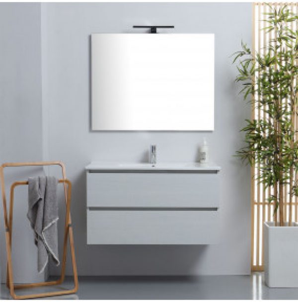 MEUBLE DE SALLE DE BAINS SUSPENDU 90 CM AVEC TIROIRS GRIS CLAIR | BERLIN