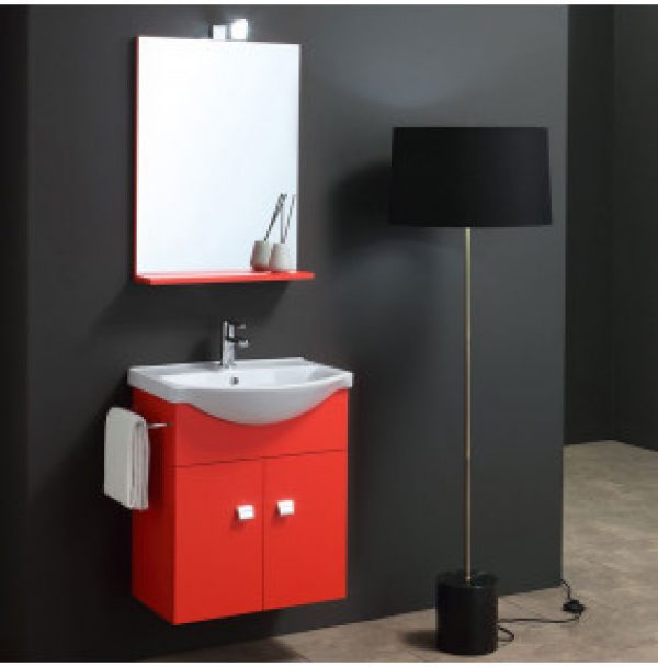 MEUBLE LAVABO SIMPLY 56 CM ROUGE MAT AVEC MIROIR ET APPLIQUE