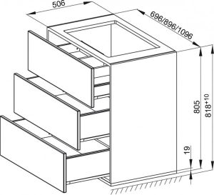 Meuble Pour Lavabo Encastrable Bette Modules 3 tiroirs Chêne Naturel RUF3-814