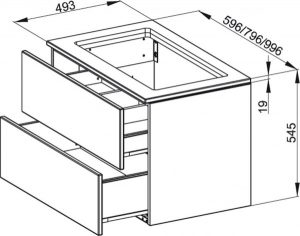 Meuble Pour Lavabo Encastrable Bette Modules avec plaque de recouvrement 2 tiroirs Chêne Naturel RE0