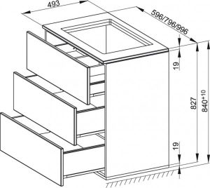 Meuble Pour Lavabo Encastrable Bette Modules avec plaque de recouvrement 3 tiroirs Chêne Naturel RE0