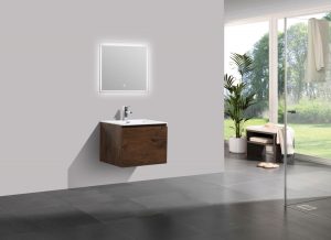 Meuble salle de bain Alice 600 aspect bois foncé – Miroir en option