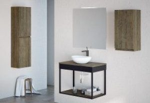 Meuble Salle de Bain Bois/Métal + Vasque à Poser et Miroir Ambiente 11