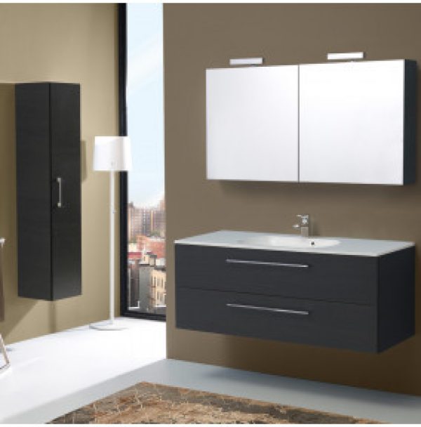 MEUBLE SALLE DE BAIN DE 120 CM AVEC DEUX TIROIRS BOSTON EN TANNER MIROIR CONTENEUR