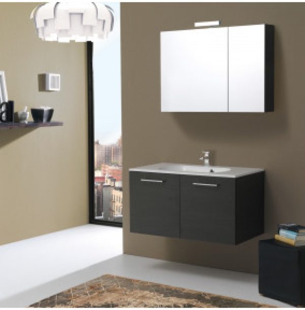 MEUBLE SALLE DE BAIN DE 90 CM AVEC PORTES BOSTON EN TANNER MIROIR CONTENEUR