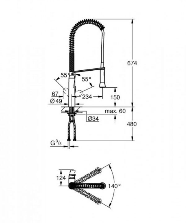 Mitigeur Cuisine Grohe K7 Monocommande 1 trou 674mm