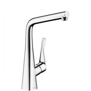 Mitigeur Cuisine Hansgrohe Metris avec bec orientable sur 3 niveaux aspect acier