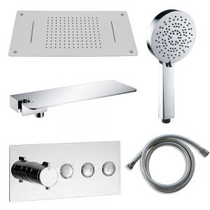 Mitigeur de douche thermostatique à encaster NT7177 avec tête de douche  plafond  & douchette à main