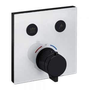 Mitigeur de douche thermostatique noir – NT7306B – carré – 2 sorties – plaque de recouvrement – avec corps d&rsquo;encastrement