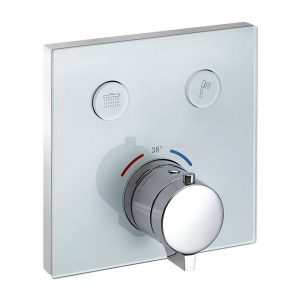 Mitigeur de douche thermostatique NT7306 – carré – 2 sorties – plaque de recouvrement – avec corps d&rsquo;encastrement