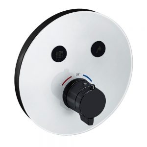 Mitigeur thermostatique douche noir NT7306B – plaque de recouvrement arrondie en verre – avec corps d&rsquo;encastrement