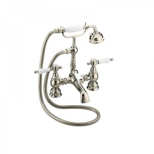 Mélangeur bain/douche montage sur rebord poignées blanches Glastonbury 307 x 226 x 372 mm Heritage