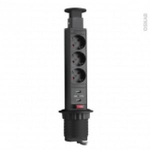 Multiprise Cuisine Bloc 3 Prises 2 Usb Extractible Noir