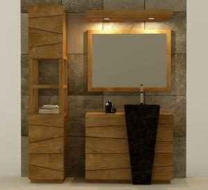 Pack – Meuble de salle de bain en teck Rhodes 100 vasque Noire