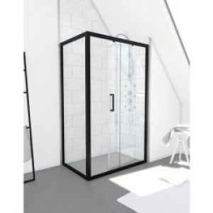 Pack porte coulissante 140 cm + paroi de retour 90 cm – profilés noirs – Factory – AURLANE