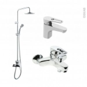 Pack Robinetterie Opah Mitigeur Lavabo Bec Bas Colonne De Douche Et Mitigeur Bain Chrome