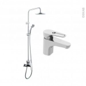 Pack Robinetterie Opah Mitigeur Lavabo Bec Bas Et Colonne De Douche Chrome