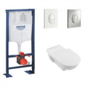 Pack wc pmr cuvette rallongée Villeroy et Boch O Novo Vita sans bride bati support Grohe