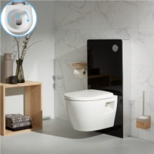 Pack wc suspendu en verre noir avec…