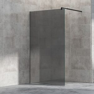 Paroi de douche fixe sans porte – nano protection-verre véritable de 8mm EX101 noir – verre gris – largeur sélectionnable