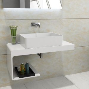 Plan de toilette pour vasque à poser avec espace de rangement NT01 100x48x42 cm en pierre solide (Solid Stone)