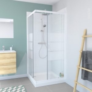 Porte De Douche Coulissante Elie Angle 70X70 Cm Verre Serigraphie