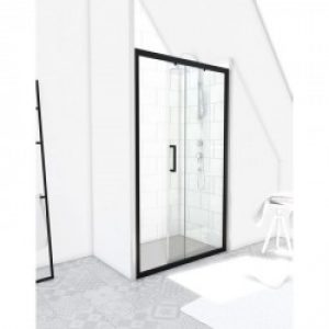 Porte de douche coulissante – profilés noirs – 140 x 200 cm – Factory – AURLANE