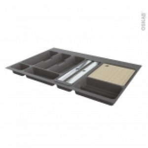 Range Couverts Pour Tiroir L80 Cm Anthracite Porte Rouleau Planche A Decouper Bois Sokleo