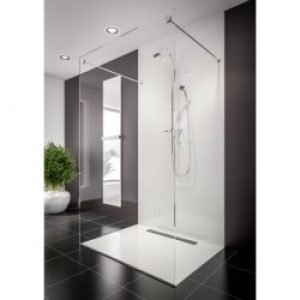 Receveur de douche caniveau – ép. 3 cm – 90 x 90 cm – aspect pierre – blanc – U-TILE