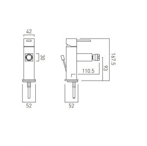 Robinet Bidet Vado Té Avec Vidage À Tirette 167,5×110,5x42mm Chromé TE-110-C/P