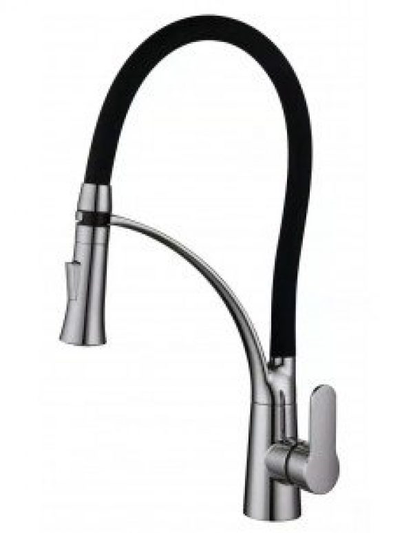 Robinet évier avec douchette extractible nickel brossé/noir HUDOR 005