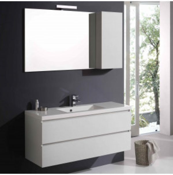 SALLE DE BAIN MOBILE MANHATTAN AVEC TIROIR 120 CM COULEUR BLANC FORET MIROIR AVEC CABINET